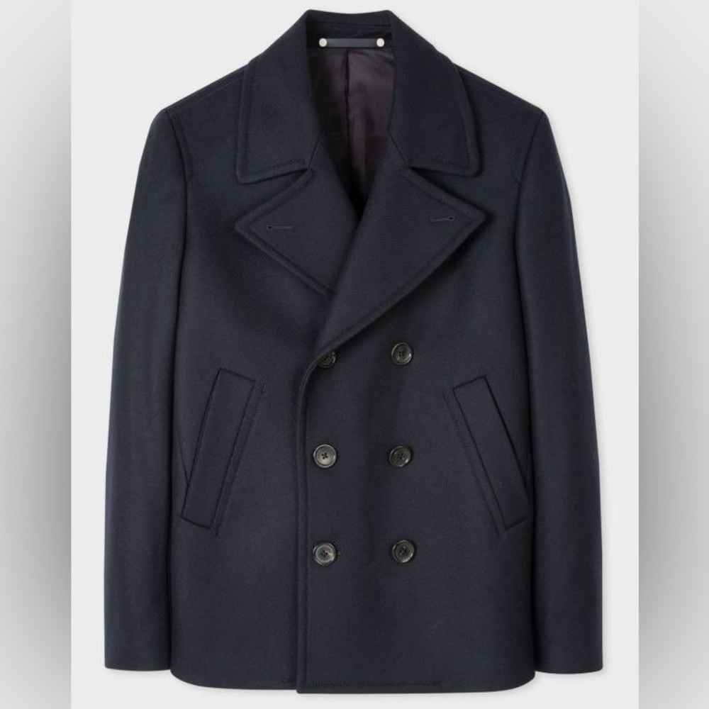 Merona Black Wool-Blend Full Length Double-breasted Topcoat, Size M